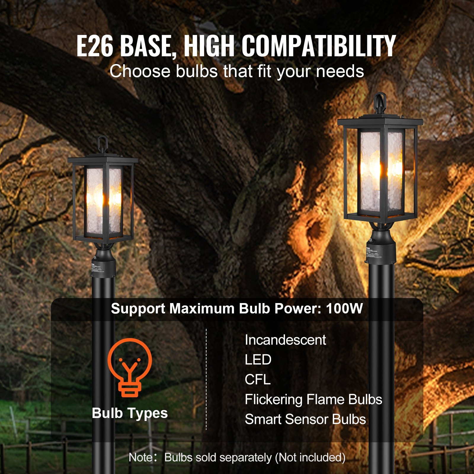 Start2Finish VEVOR dusk to dawn outdoor post lights with glass shades, waterproof lamp fixtures for garden and pathway lighting