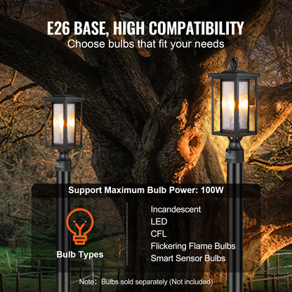 Start2Finish VEVOR dusk to dawn outdoor post lights with glass shades, waterproof lamp fixtures for garden and pathway lighting