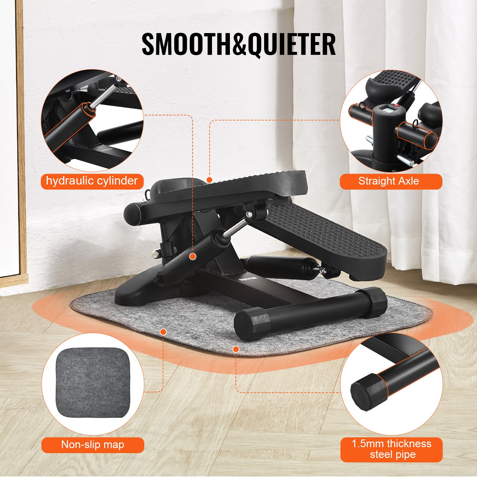 Start2Finish VEVOR mini stair stepper with resistance bands and LCD monitor for full-body cardio workouts at home.