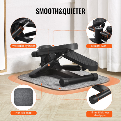 Start2Finish VEVOR mini stair stepper with resistance bands and LCD monitor for full-body cardio workouts at home.