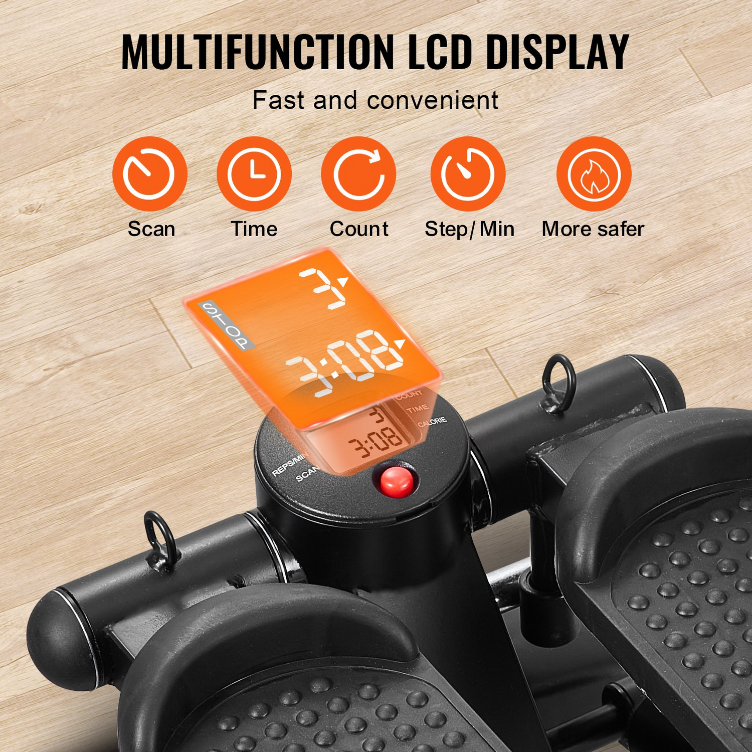 Start2Finish VEVOR mini stair stepper with resistance bands, LCD monitor, hydraulic system, suitable for full body cardio workouts.