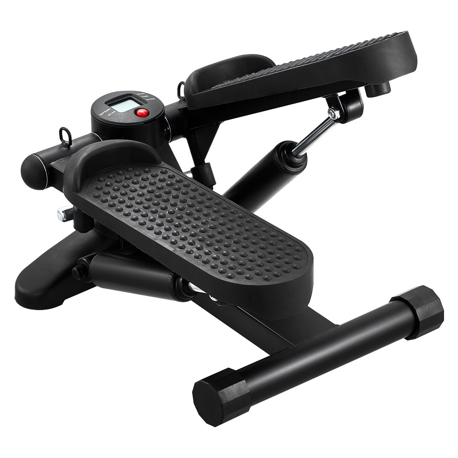 Start2Finish VEVOR mini stair stepper with resistance bands and LCD monitor, compact hydraulic fitness equipment for full-body cardio workouts.