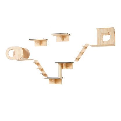 Start2Finish VEVOR wall-mounted cat shelves with beds, hammocks, and climbing perches for cats up to 40 lbs.
