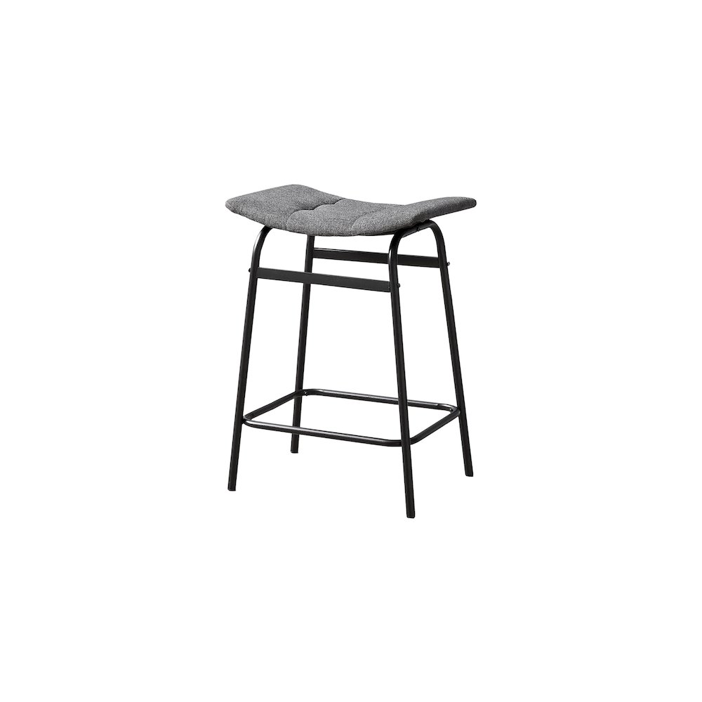 Set of two Start2Finish counter height barstools with wooden seats and metal frames, shown in a modern kitchen setting.