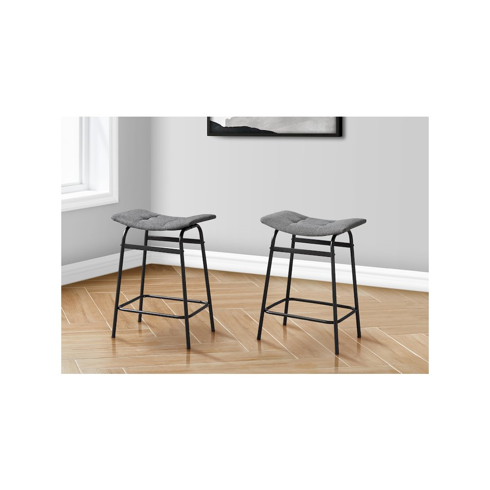 Pair of Start2Finish counter height barstools with wooden seats and metal legs, set of 2, suitable for kitchen or bar area.