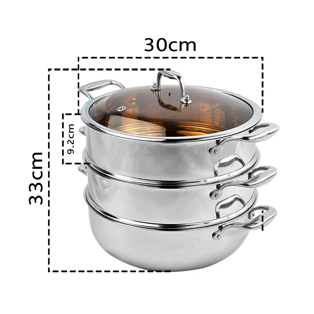 Start2Finish SOGA 3-tier stainless steel food steamer with 11.8-inch trays for healthy home cooking.