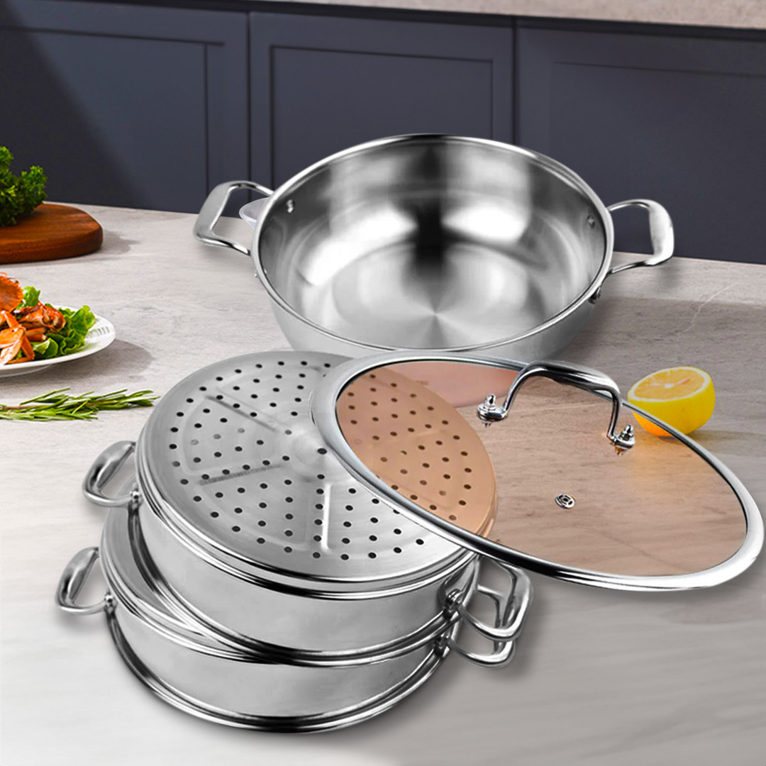 Start2Finish SOGA 3 Tier Stainless Steel Food Steamer with 11.8-inch tiers for home steaming and healthy cooking.