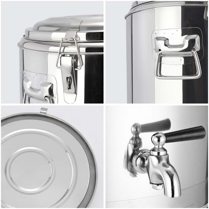 Start2Finish SOGA 9.3-gallon insulated dispenser pot for home use, featuring a large stainless steel container with a lid and spout.