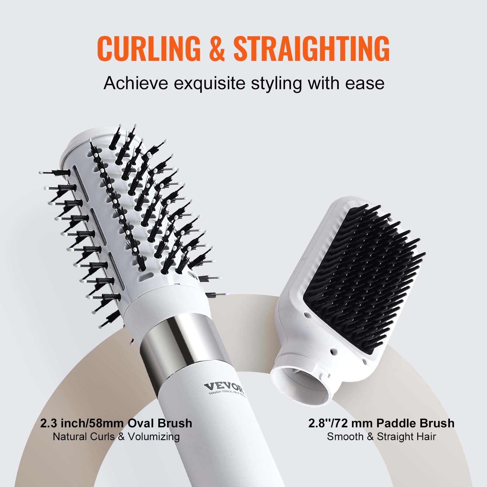 Start2Finish VEVOR Ionic Hair Dryer Styler with paddle and oval brushes, high-speed hot air for fast drying and styling.