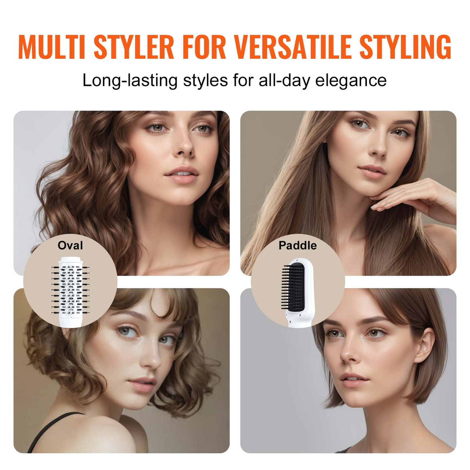 Start2Finish VEVOR ionic hair dryer styler with brushless motor, oval and paddle brush for fast drying and volumizing styling.