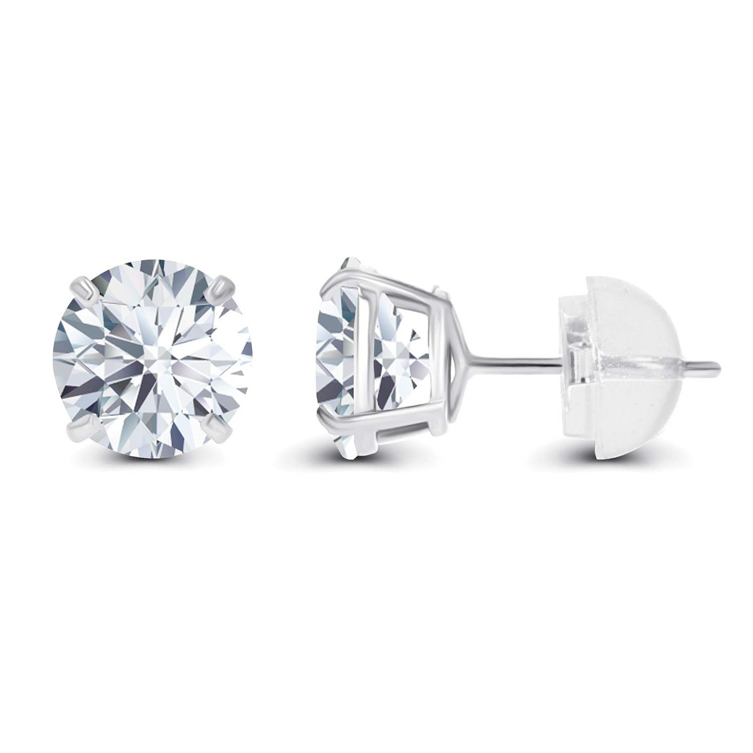 Start2Finish 2.50 CTW AGI Certified lab-grown diamond stud earrings in 14K white gold with G color and VS clarity, shown with earrings.