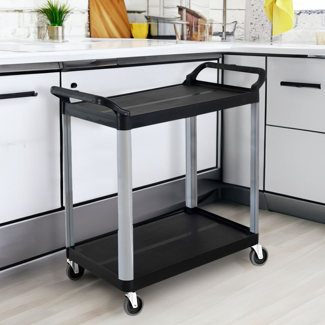 Start2Finish SOGA 2 Tier Food Trolley Kitchen Cart with metal frame and wood shelves, ideal for home kitchen organization and serving.