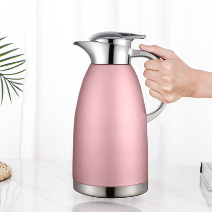 Start2Finish Soga 0.48 gal Rose insulated vacuum flask for home, showing a pink stainless steel bottle with a secure lid.