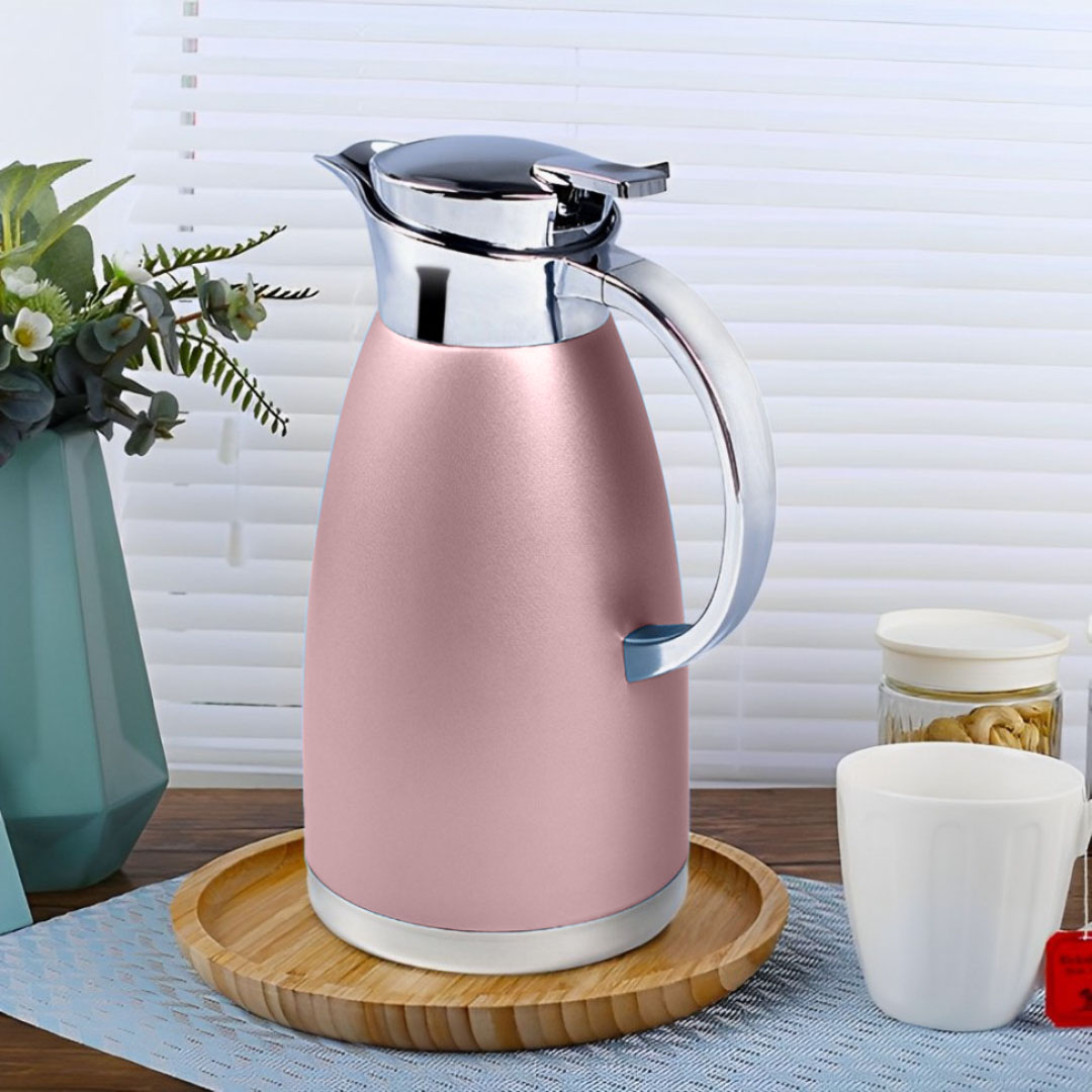 Start2Finish Soga 0.48-gallon rose insulated vacuum flask for home use, showing the pink insulated bottle with lid.