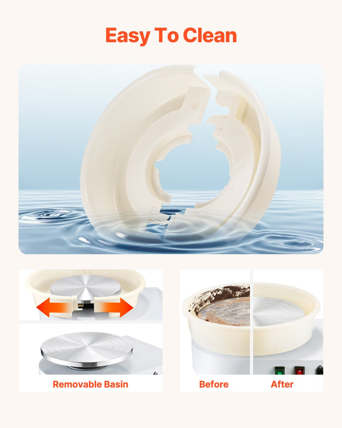 Start2Finish VEVOR pottery wheel with 14-inch ceramic wheel, adjustable speed, foot pedal, detachable basin, and accessories for home use.