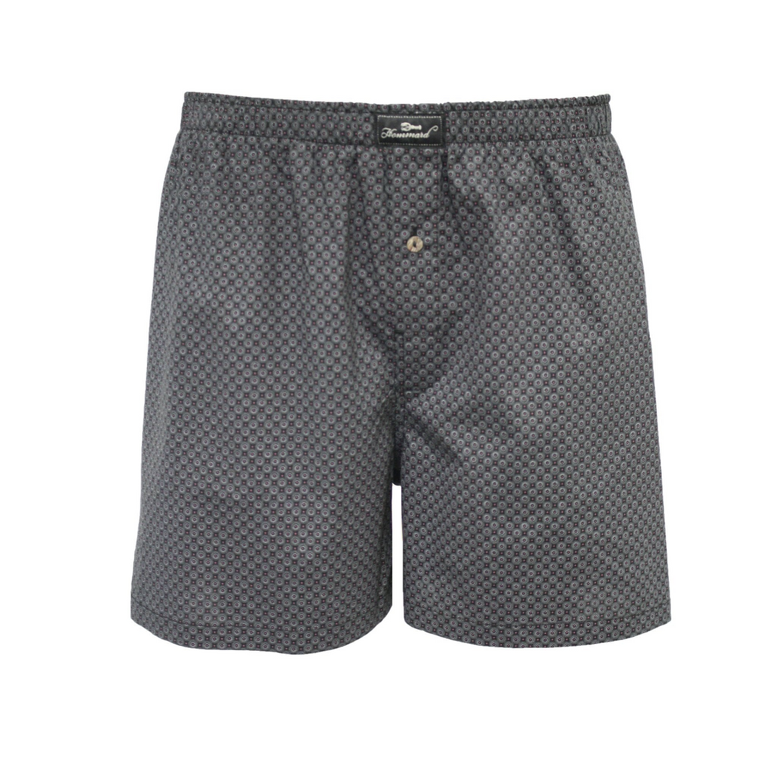 Start2Finish woven cotton boxer shorts in navy with red dots, featuring a comfortable waistband and relaxed fit.
