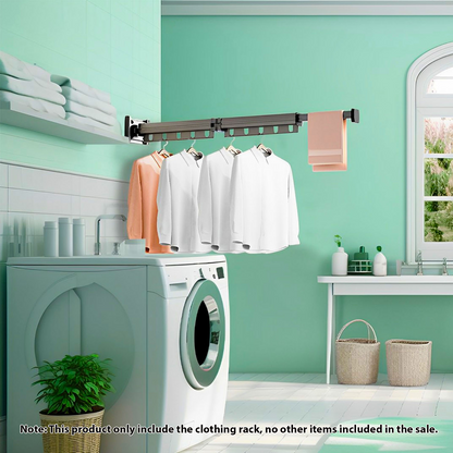 Start2Finish SOGA 36.7-inch wall-mounted clothing dry rack with multiple bars for hanging clothes in a home laundry room.