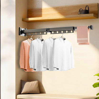 Start2Finish SOGA 36.7-inch wall-mounted clothing dry rack with multiple bars for hanging laundry in a home setting.