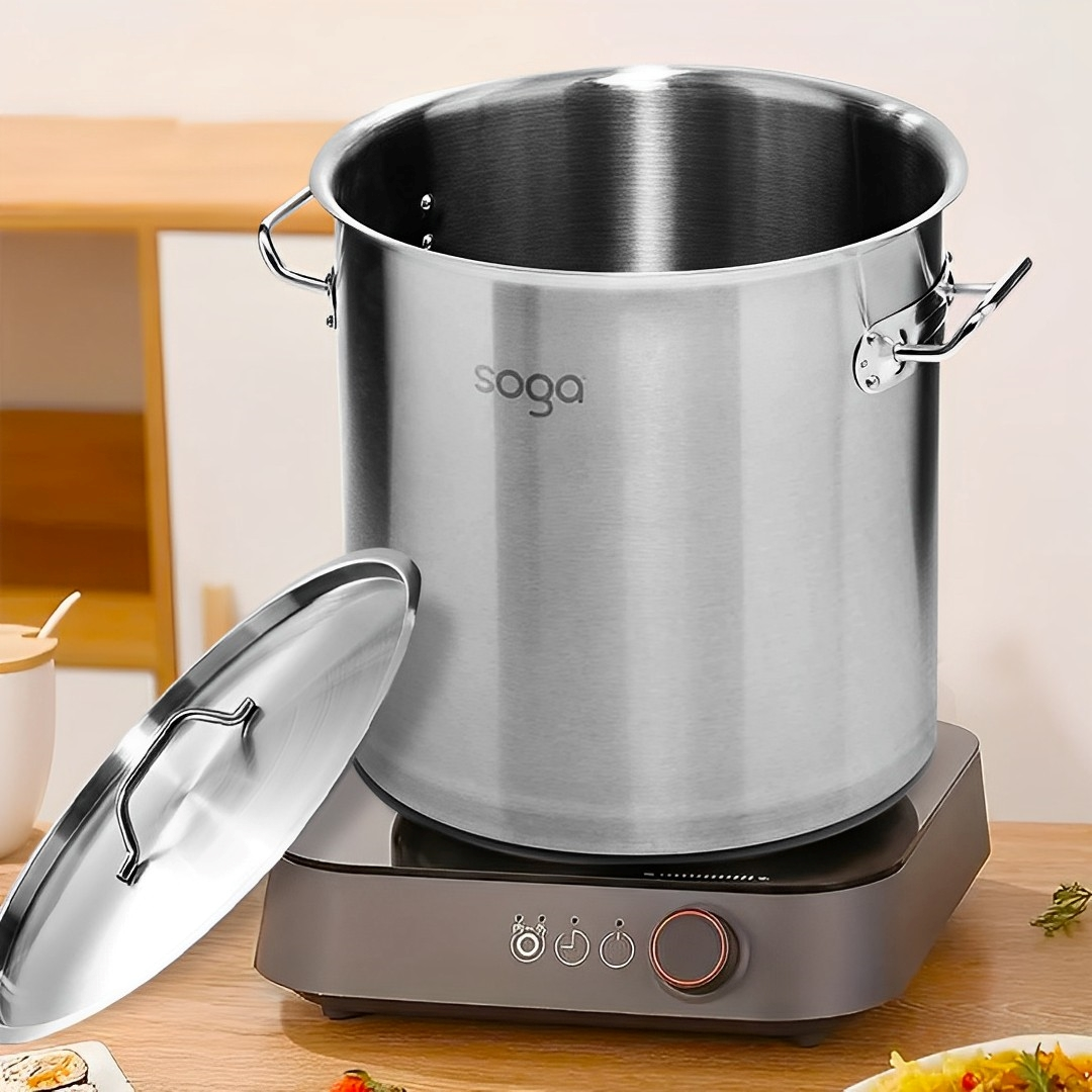 Start2Finish SOGA 5.55-gallon stainless steel stock pot with thick 18/10 construction, suitable for home cooking and large batches.