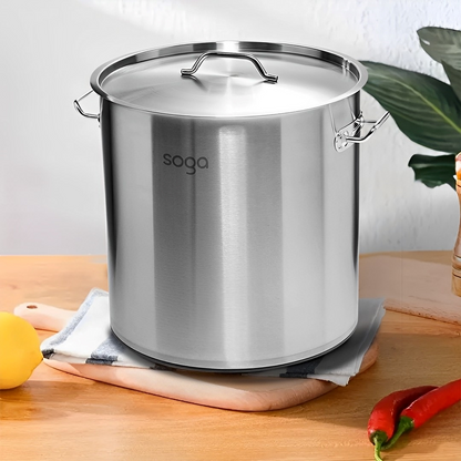 Start2Finish SOGA 5.55-gallon stainless steel stock pot with thick 18/10 construction, large capacity for home cooking.
