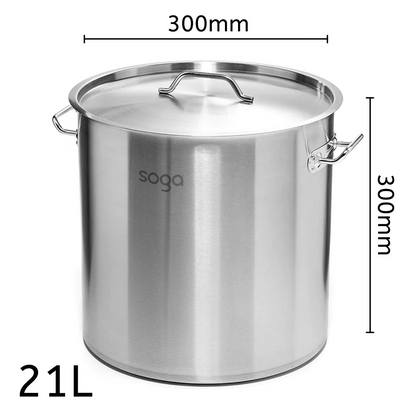 Start2Finish SOGA 5.55-gallon stainless steel stockpot with thick, durable 18/10 construction for home cooking and large-batch meals.