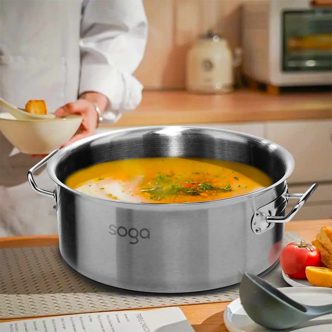 Start2Finish SOGA stainless steel stock pot, 2.38 gallons, thick 18/10 stainless steel, ideal for home cooking and large batches.