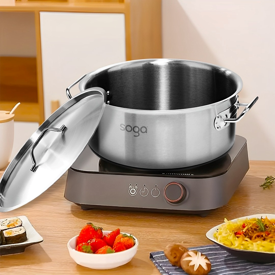 Start2Finish SOGA 3.7-gallon stainless steel stock pot with thick, durable 18/10 construction, ideal for home cooking and large batches.
