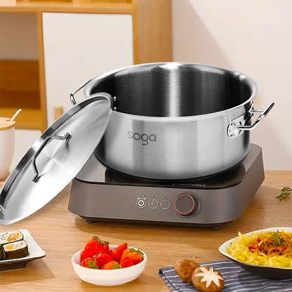 Start2Finish SOGA 3.7-gallon stainless steel stock pot with thick, durable 18/10 construction, ideal for home cooking and large batches.