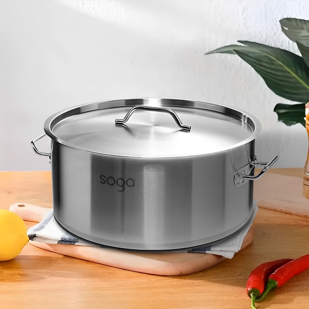 Start2Finish SOGA 8.45-gallon stainless steel stockpot with thick 18/10 construction, ideal for home cooking and large batches.