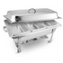 Start2Finish SOGA 3L stainless steel triple tray chafing dish for catering and food warming, with handles and lid for serving.