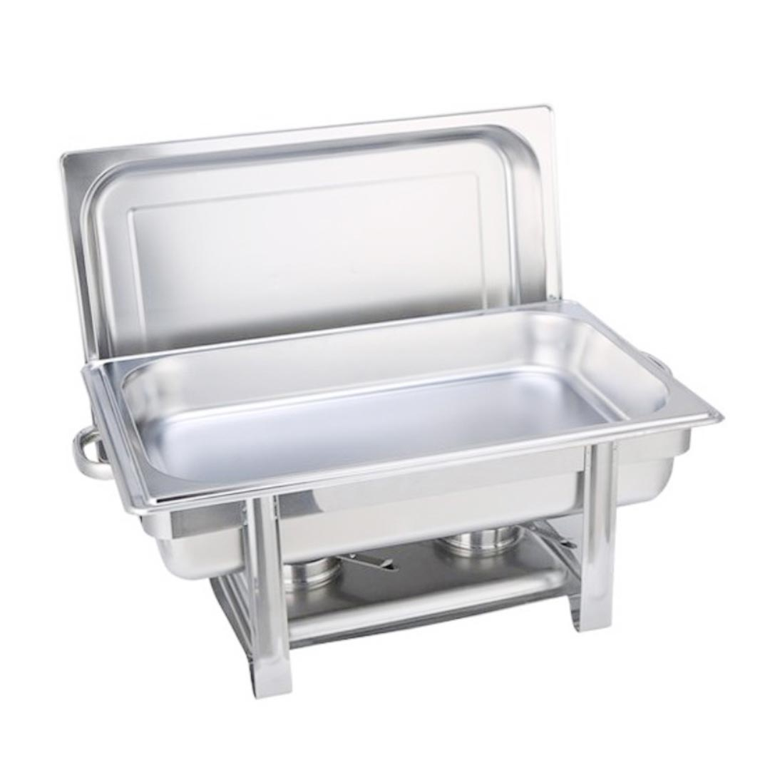 Start2Finish SOGA stainless steel single tray chafing dish for catering and food warming, with a sleek, durable design.