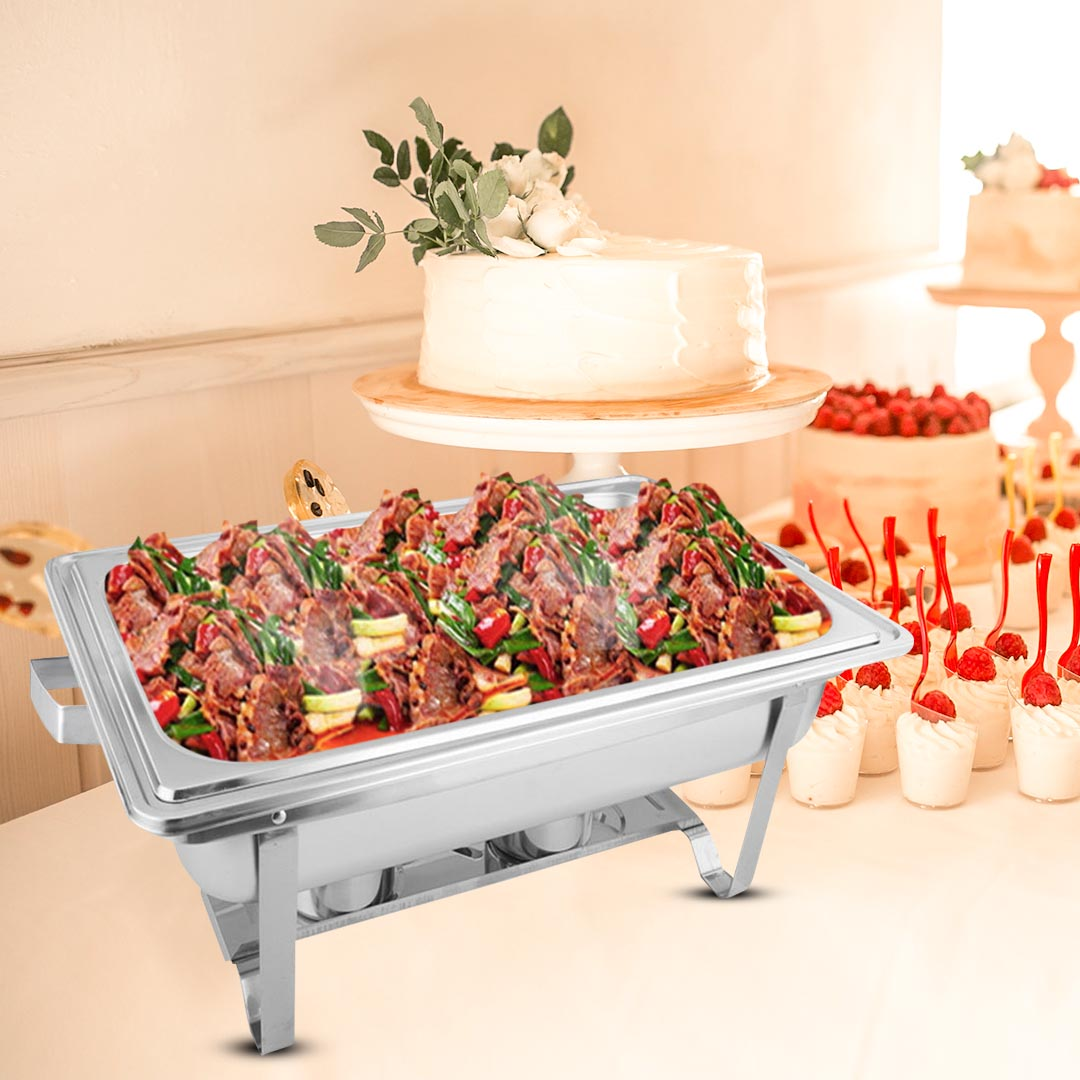 Start2Finish SOGA 2.38-gallon stainless steel chafing dish warmer for catering and home use, designed to keep food warm.