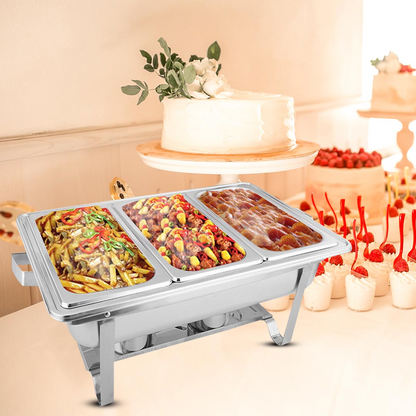 Start2Finish SOGA 3L stainless steel triple tray chafing dish for catering and home food warming.