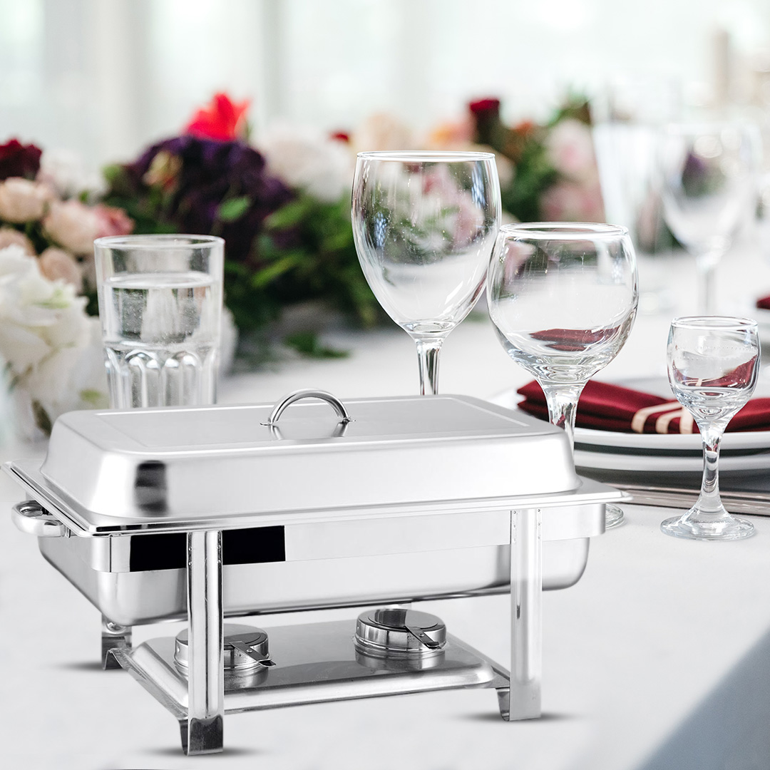 Start2Finish SOGA stainless steel chafing dish with single tray for catering and food warming, ideal for home use.