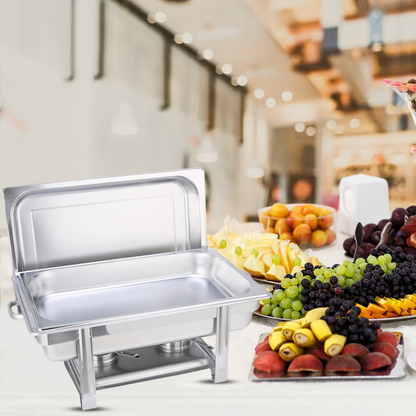 Start2Finish SOGA stainless steel single tray chafing dish with food warmer for catering and home use, featuring a sleek, durable design.