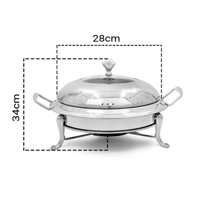 Start2Finish SOGA stainless steel round buffet chafing dish with glass lid, catering food warmer for home or events.