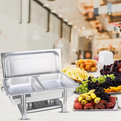 Start2Finish SOGA double tray stainless steel chafing dish with food warmer for catering and home use, featuring a sleek, durable design.