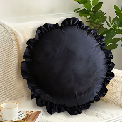 SOGA 17.7-inch butterfly vintage lotus leaf edge round throw pillow with black fabric for home decor.
