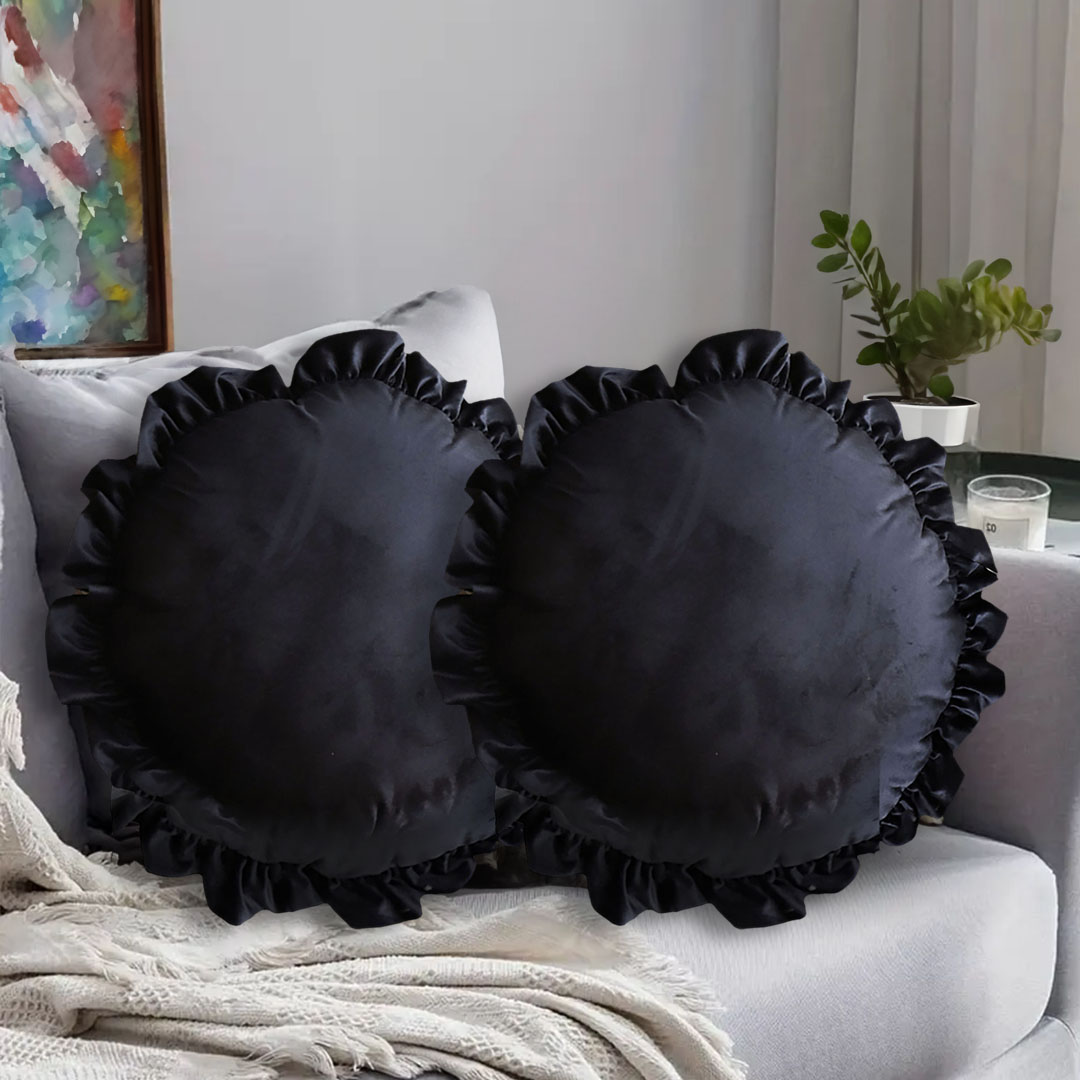 Start2Finish SOGA 17.7-inch black vintage butterfly and lotus leaf round throw pillow with elegant edge detail.