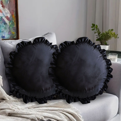 Start2Finish SOGA 17.7-inch black vintage butterfly and lotus leaf round throw pillow with elegant edge detail.