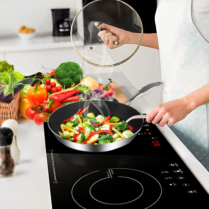 Start2Finish SOGA stainless steel 9.5-inch fry pan with non-stick interior, ideal for induction cooking and home kitchen use.