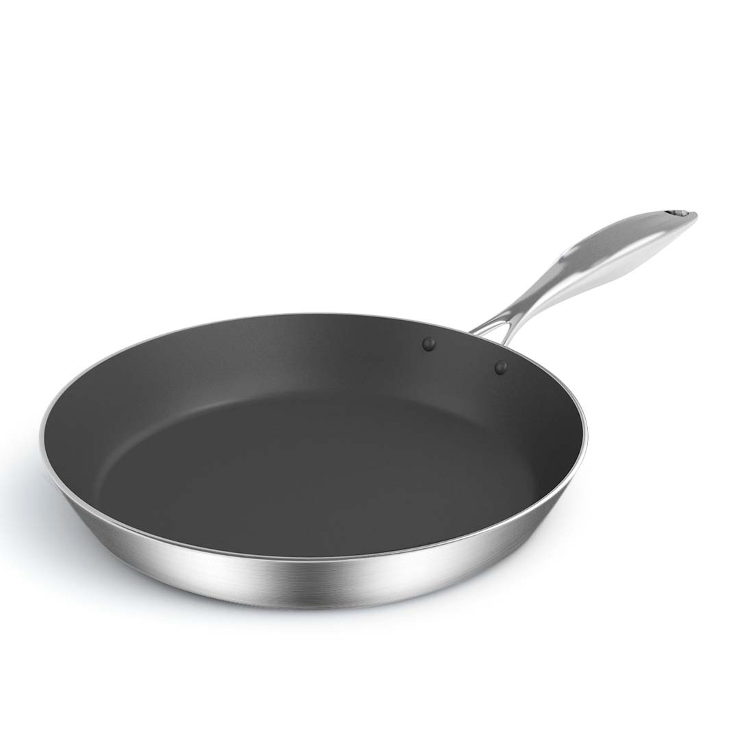Start2Finish SOGA stainless steel 10-inch frying pan with non-stick interior, ideal for induction cooking and versatile home use