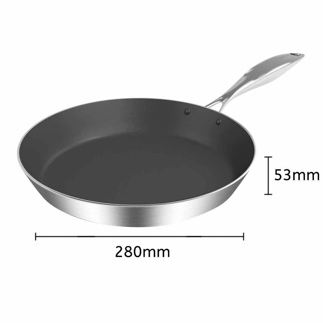 Start2Finish SOGA 10-inch stainless steel frying pan with non-stick interior, suitable for induction cooking, side view showing handle