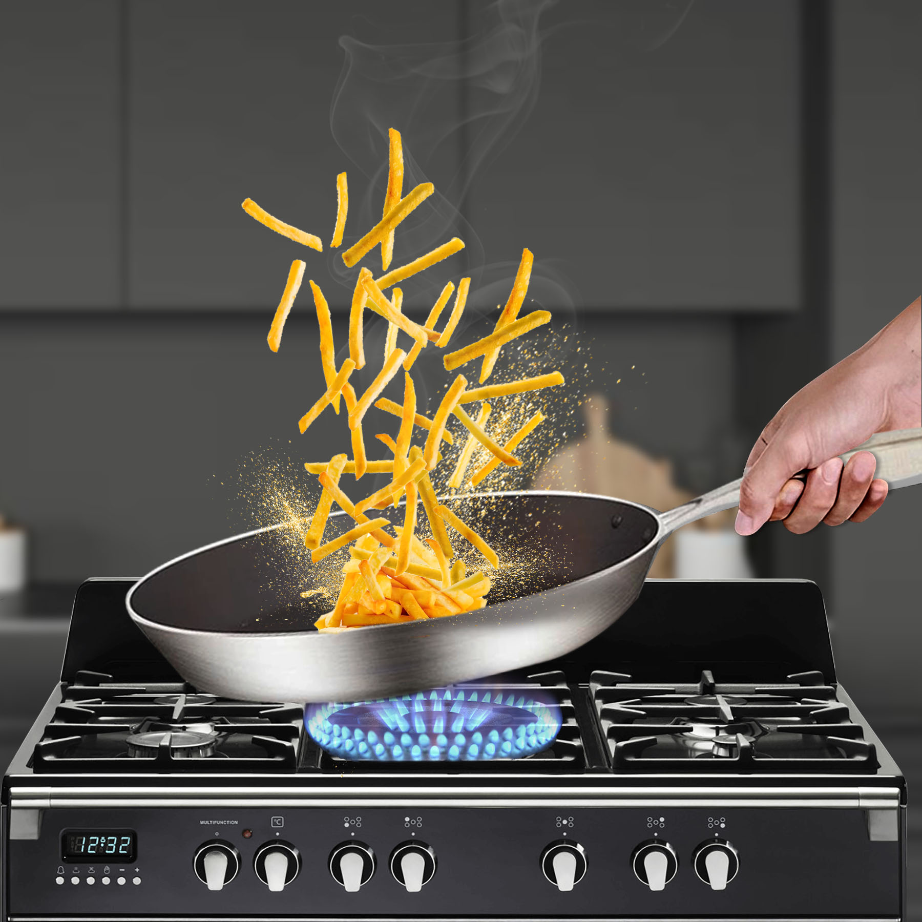 Start2Finish SOGA stainless steel 9.5-inch frying pan with non-stick interior, suitable for induction cooking, home kitchen use