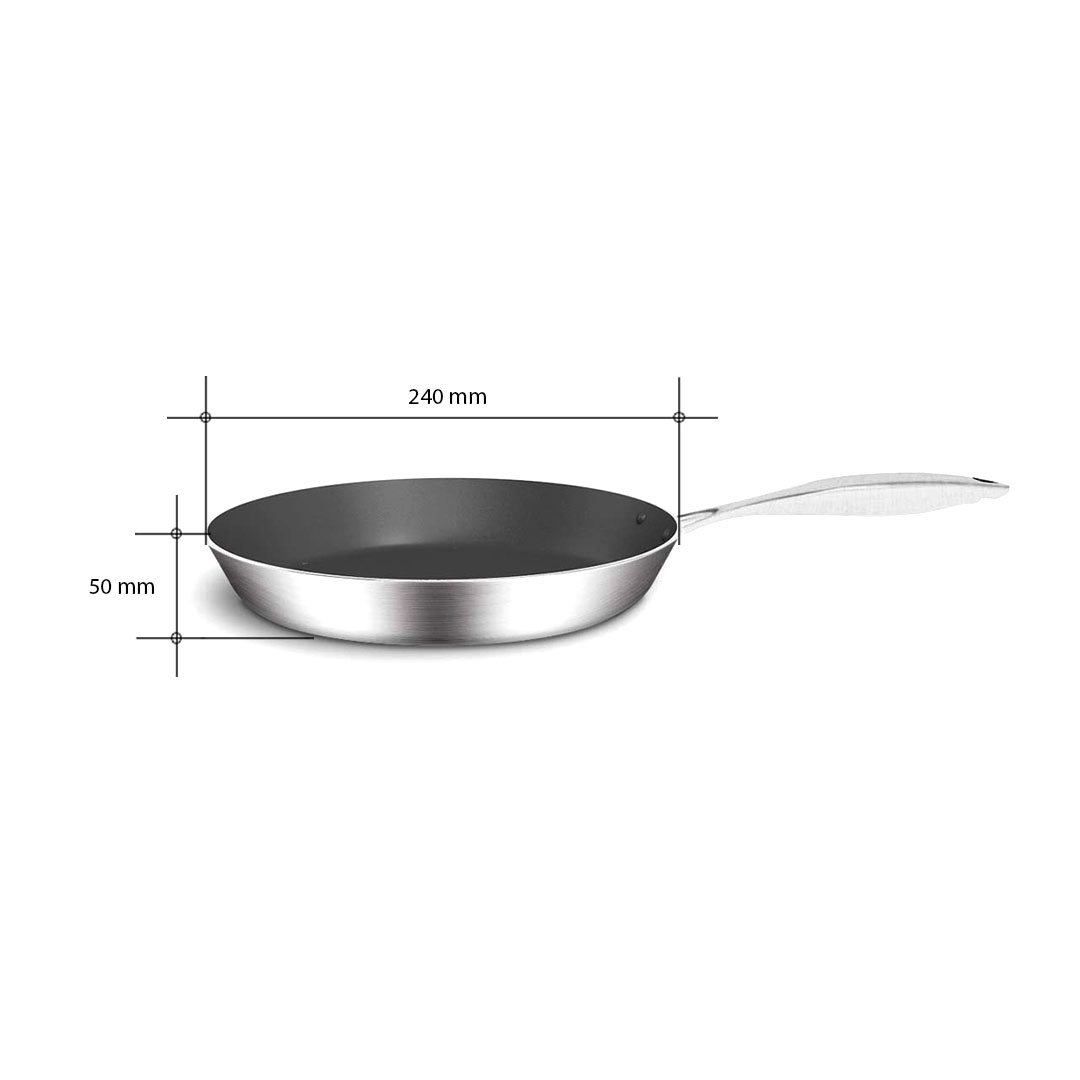 Start2Finish SOGA stainless steel 9.5-inch frying pan with non-stick interior, induction-compatible for home cooking.