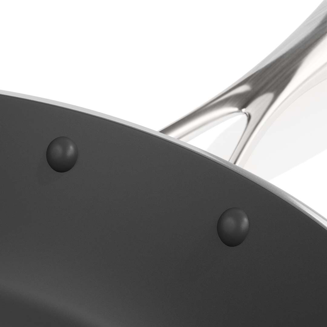 Start2Finish SOGA stainless steel 10-inch frying pan with non-stick interior, suitable for induction cooking, shown on a stovetop.
