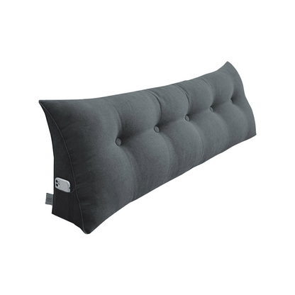 Dark grey triangular wedge bed pillow headboard by Start2Finish, used as a backrest or decor cushion in bedroom bedding setup.