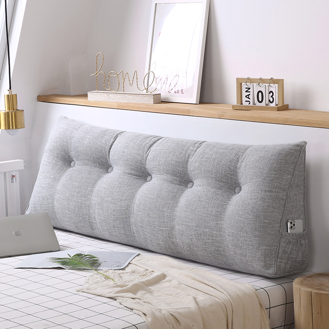 Start2Finish SOGA 180cm silver triangular wedge bed pillow with headboard and backrest for home decor and bedding comfort.