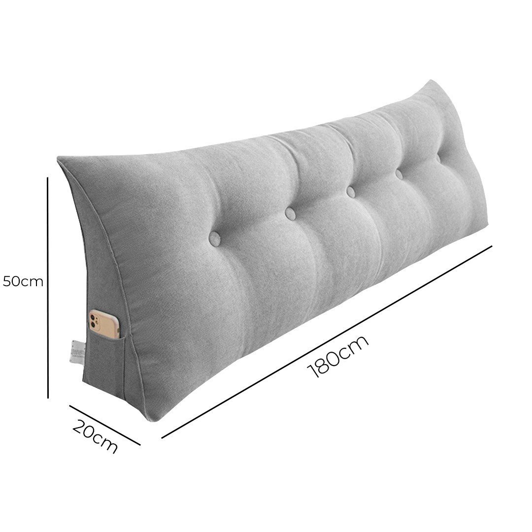 Start2Finish SOGA 180cm silver triangular wedge bed pillow with backrest, used as a bedside tatami cushion for home decor.