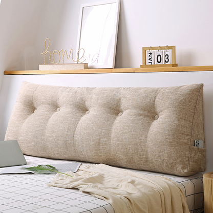 Start2Finish beige triangular wedge bed pillow headboard and backrest cushion for home decor and bedding comfort.